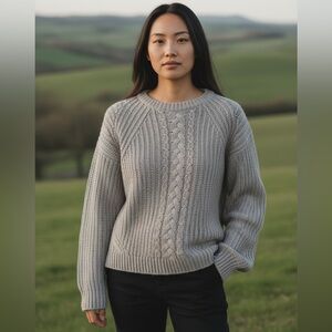 Aerie Light Gray Cable Knit Sweater xs